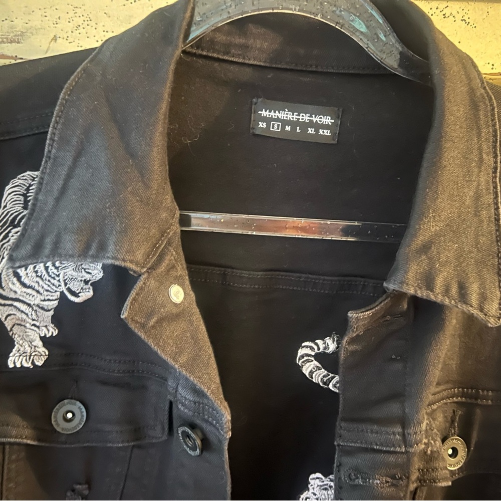 Maniere De Voir Tiger Painted Embodied Denim Jacket Men’s Size S Black ROCKER